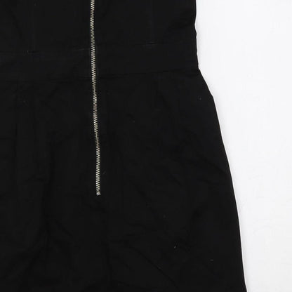 French Connection Womens Black Cotton Mini Size 12 Off the Shoulder Zip - Strapless