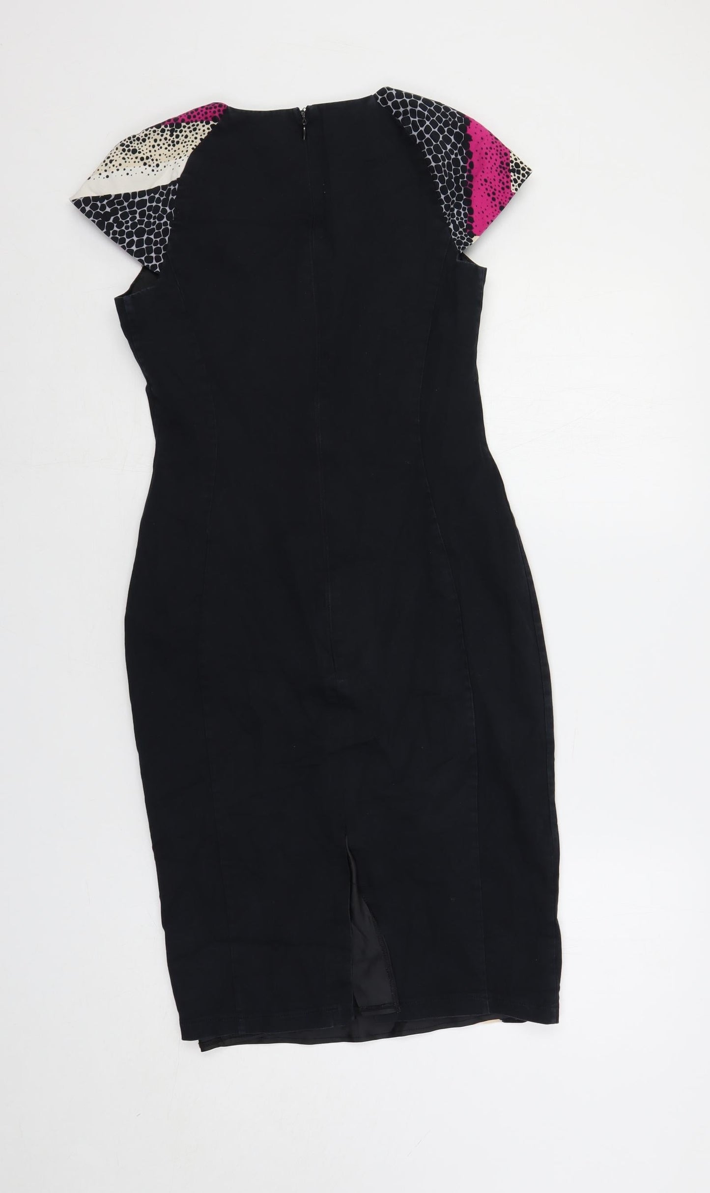 Per Una Womens Blue Geometric Cotton Pencil Dress Size 8 V-Neck Zip