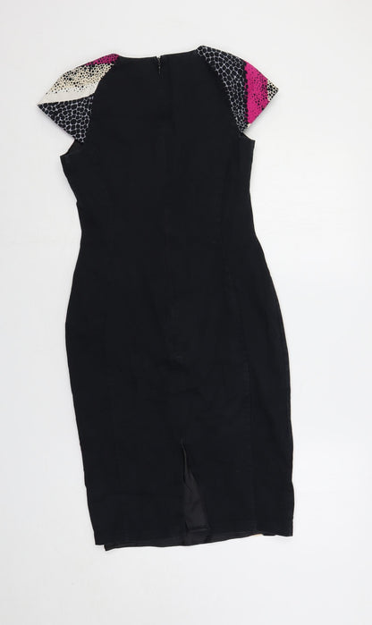 Per Una Womens Blue Geometric Cotton Pencil Dress Size 8 V-Neck Zip