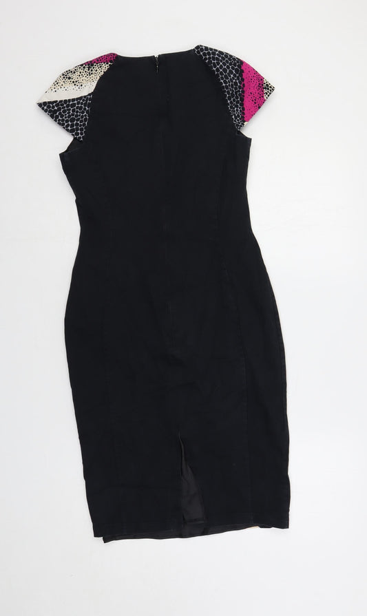 Per Una Womens Blue Geometric Cotton Pencil Dress Size 8 V-Neck Zip