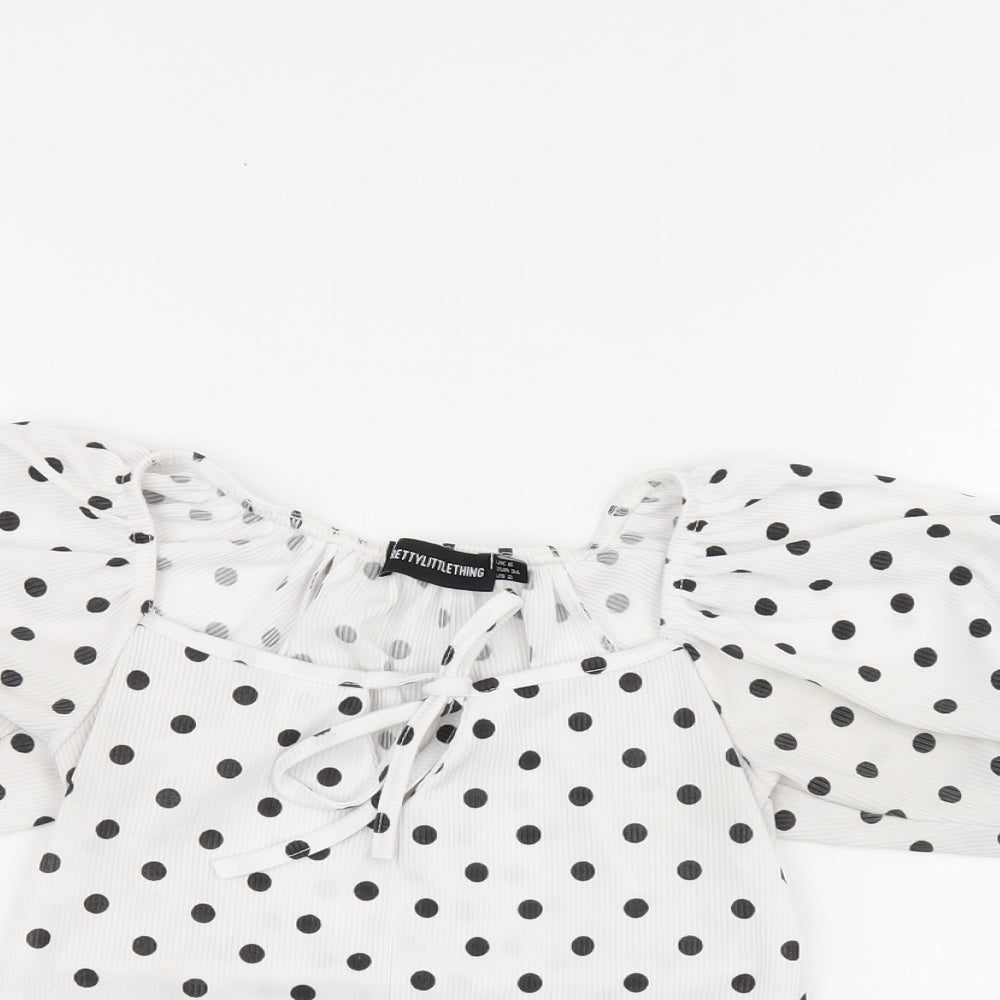Womens UK Size 6 PRETTYLITTLETHING White Cropped T-Shirt