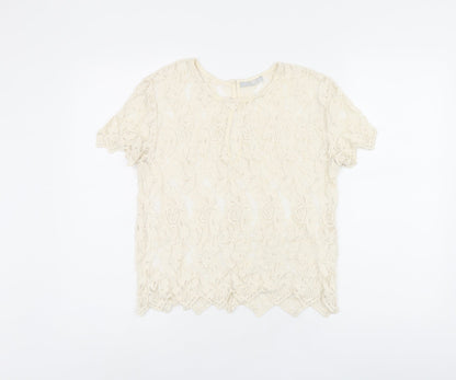Womens UK Size M Zara Beige Jersey T-Shirt