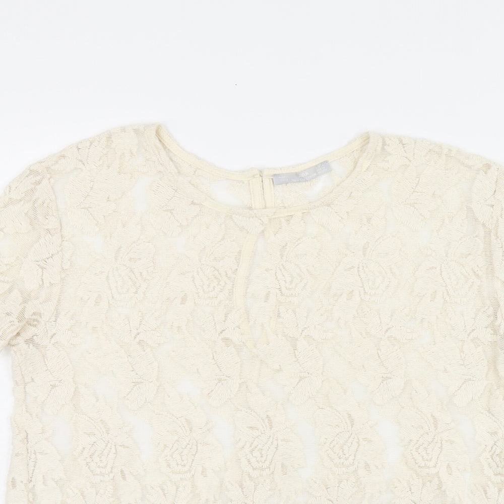Womens UK Size M Zara Beige Jersey T-Shirt