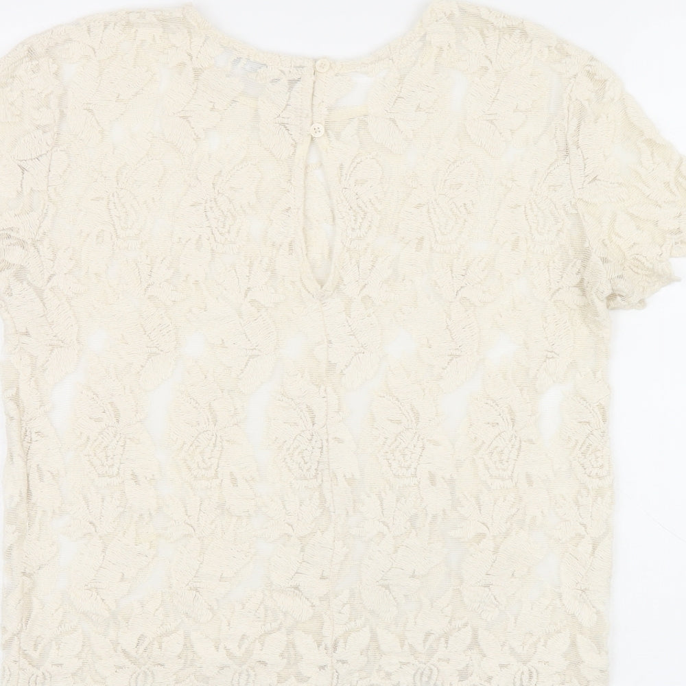 Womens UK Size M Zara Beige Jersey T-Shirt