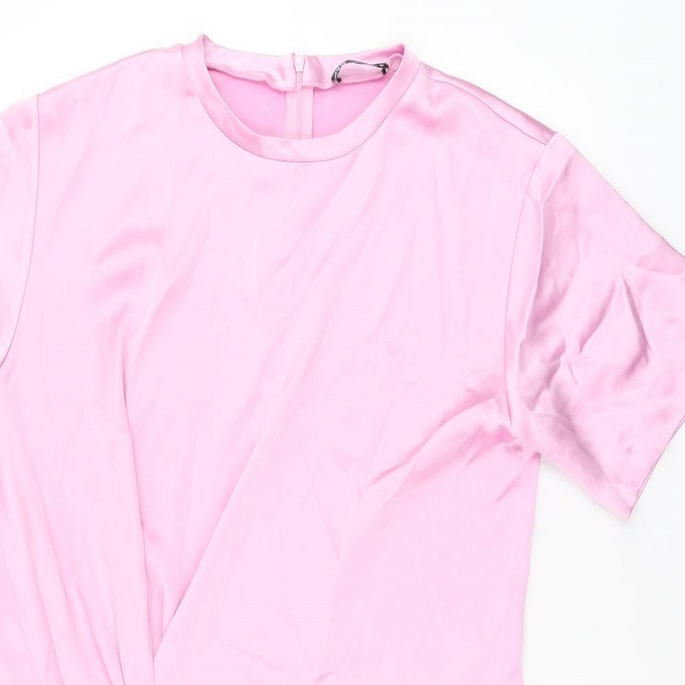 Zara Womens Pink Polyester Shift Size L Round Neck Zip