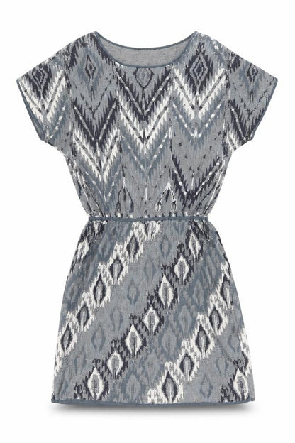 Peruvian Connection Womens Blue Geometric Cotton Shift Size M Boat Neck Pullover