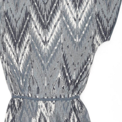 Peruvian Connection Womens Blue Geometric Cotton Shift Size M Boat Neck Pullover
