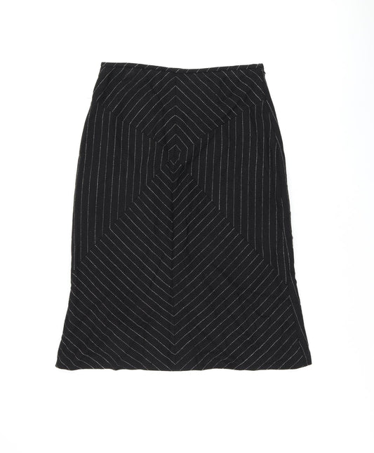 Mango Womens Black Striped Wool Flare Skirt Size 14 Zip