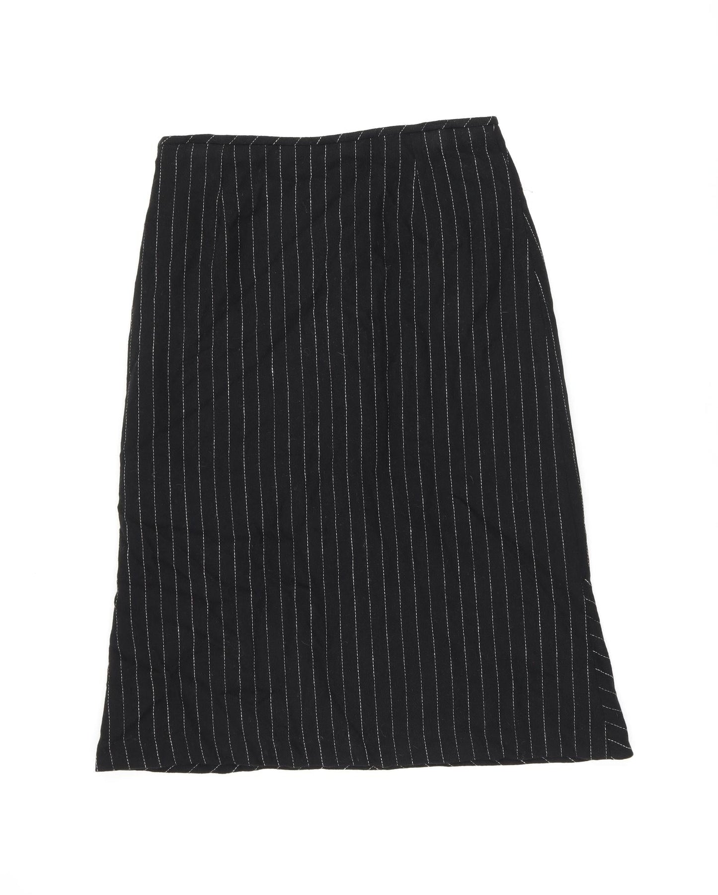 Mango Womens Black Striped Wool Flare Skirt Size 14 Zip