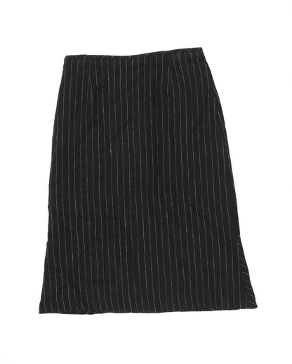 Mango Womens Black Striped Wool Flare Skirt Size 14 Zip