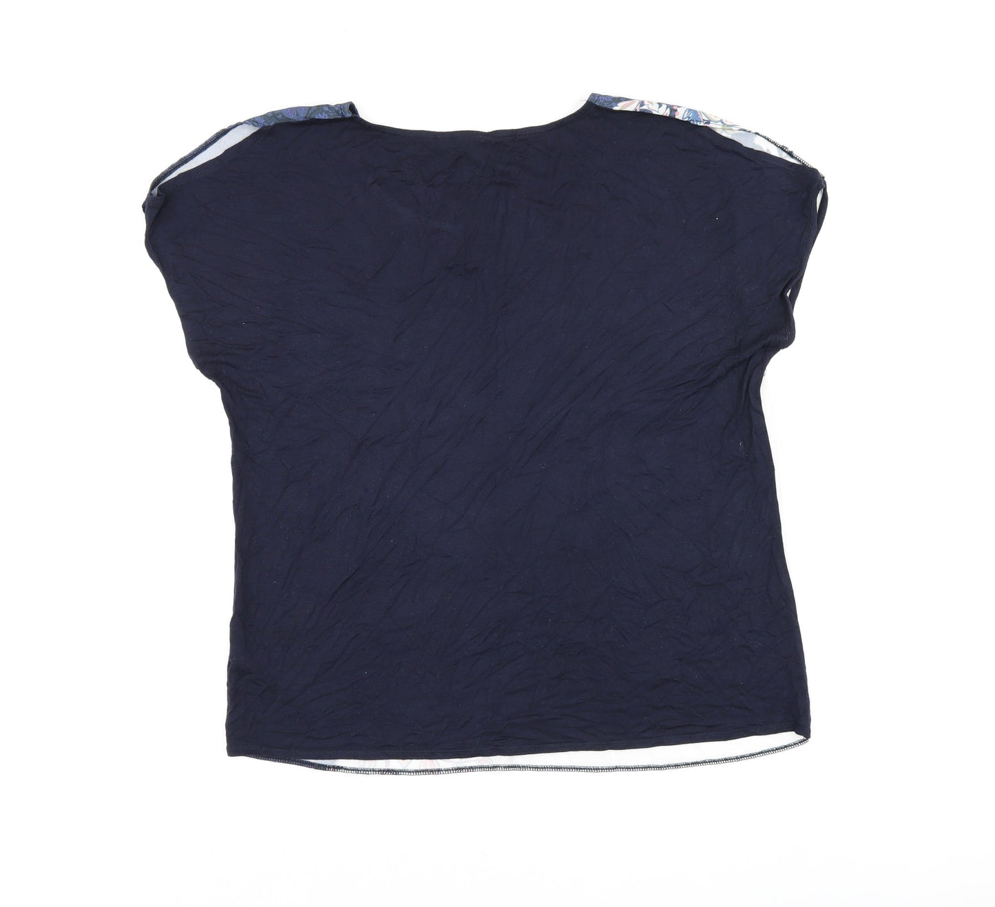 Bonmarché Womens Blue Floral Polyester Jersey T-Shirt Size 14 Boat Neck