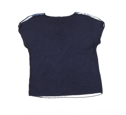 Bonmarché Womens Blue Floral Polyester Jersey T-Shirt Size 14 Boat Neck