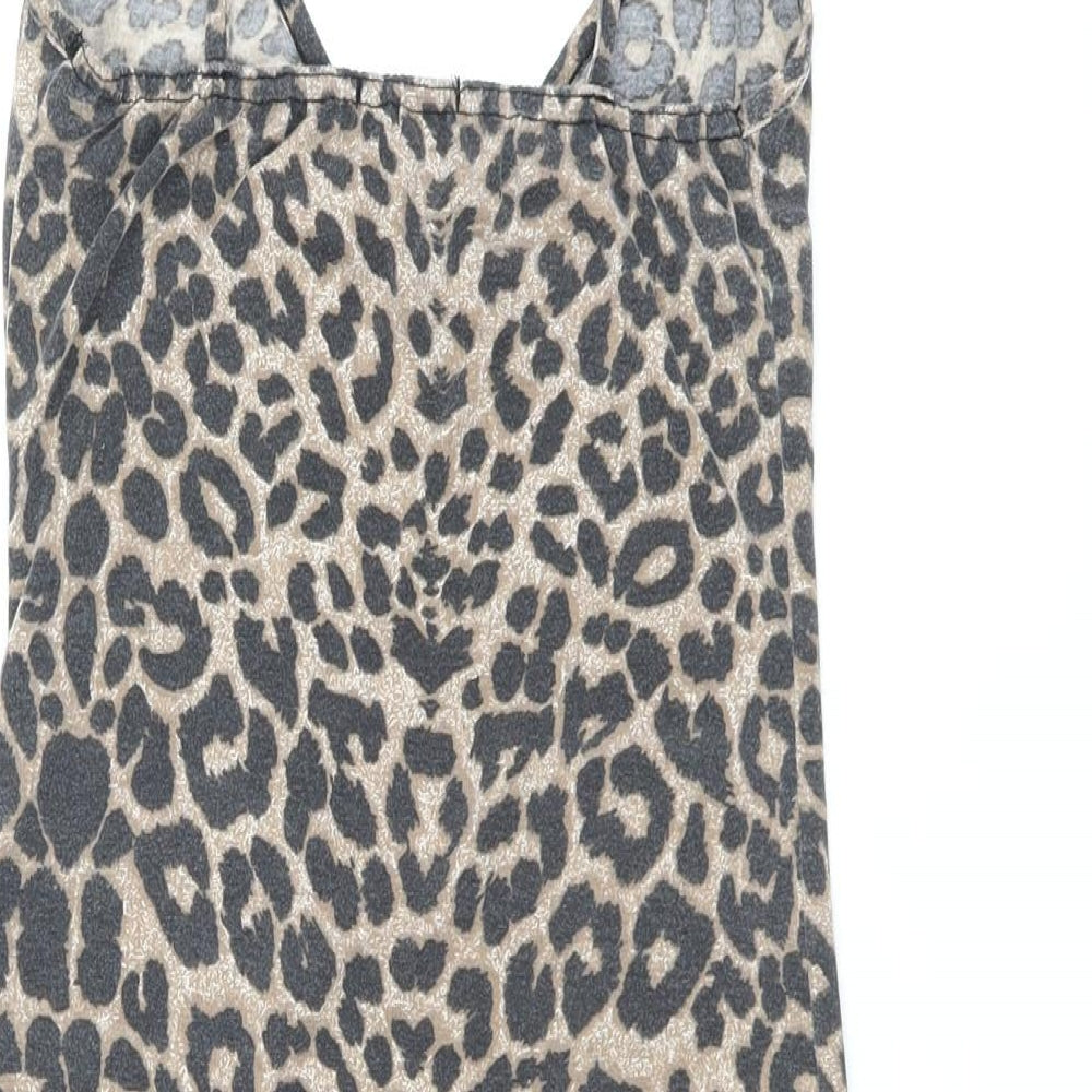 PRETTYLITTLETHING Womens Brown Animal Print Polyester Bodycon Size 8 V-Neck Pullover