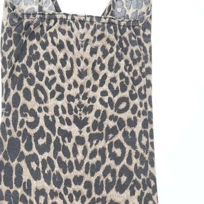 PRETTYLITTLETHING Womens Brown Animal Print Polyester Bodycon Size 8 V-Neck Pullover