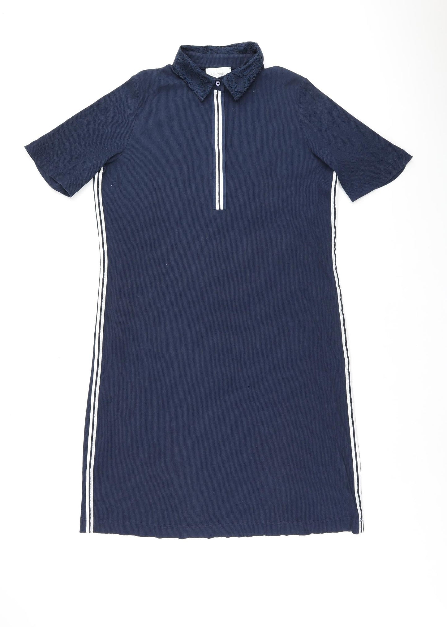 Just White Womens Blue Polyester Shift Size 14 Collared Button - Ribbed fabric