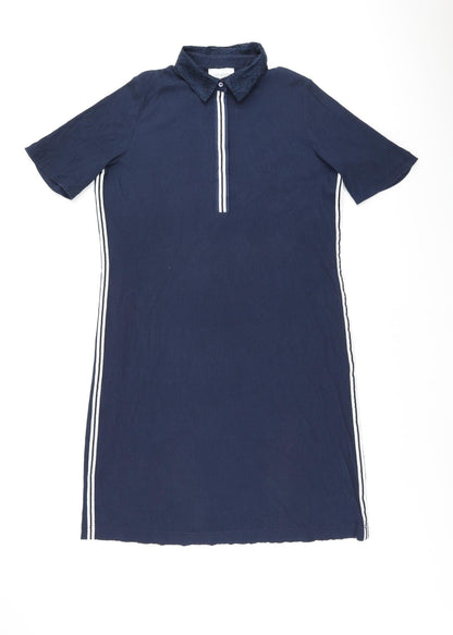 Just White Womens Blue Polyester Shift Size 14 Collared Button - Ribbed fabric