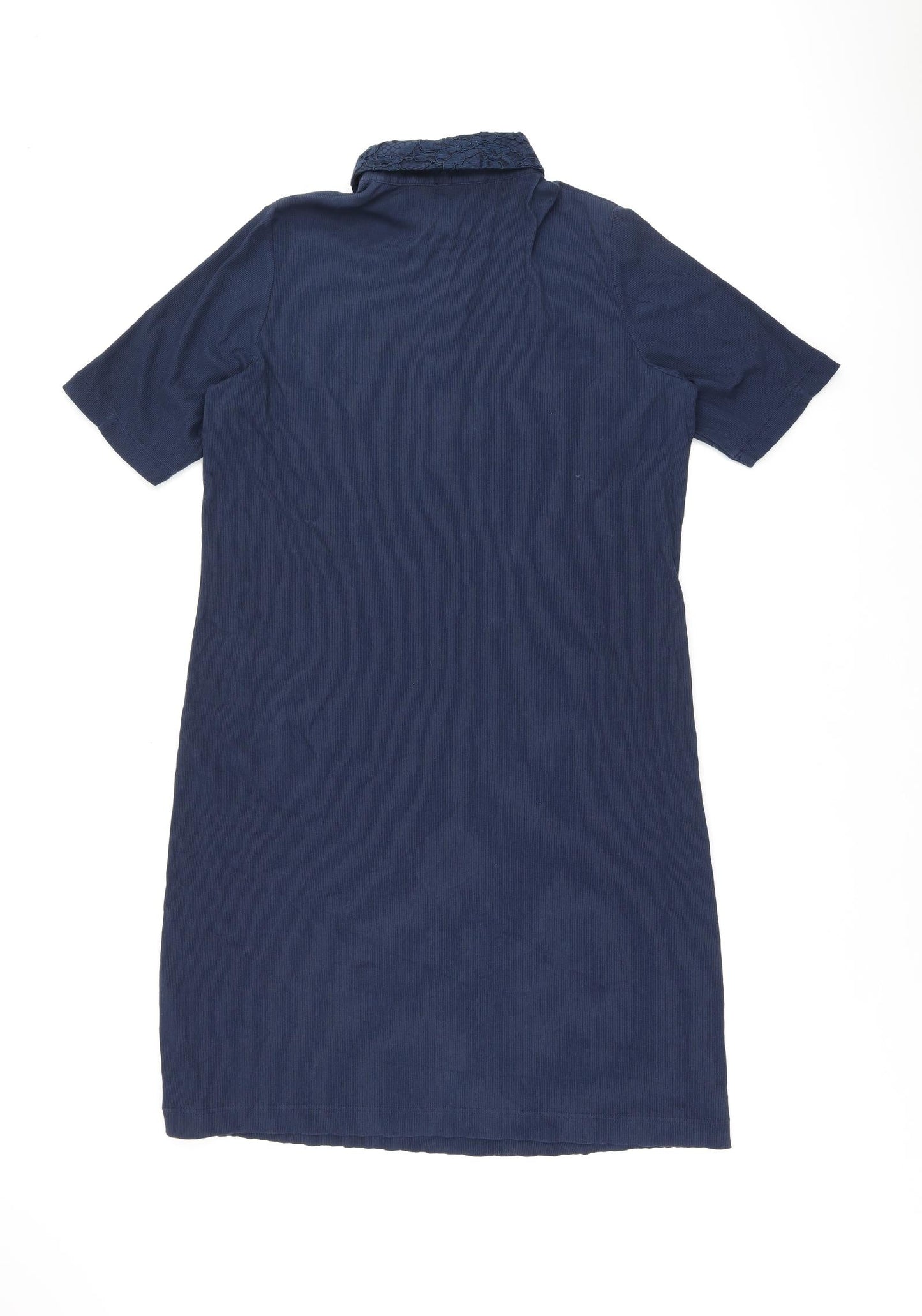 Just White Womens Blue Polyester Shift Size 14 Collared Button - Ribbed fabric