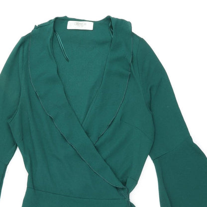 Outrageous Womens Green Polyester Wrap Dress Size 10 V-Neck Tie