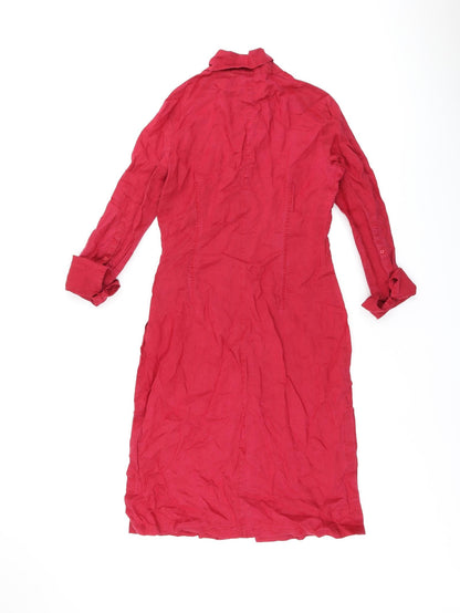 Mango Womens Red Polyester Shirt Dress Size 10 Collared Button