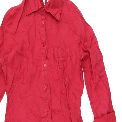 Mango Womens Red Polyester Shirt Dress Size 10 Collared Button