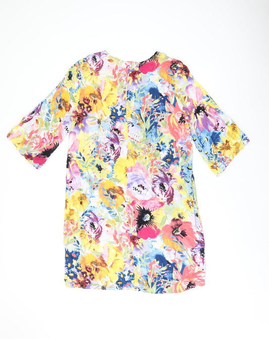 H&M Womens Multicoloured Floral Viscose Shift Size 10 Boat Neck Pullover