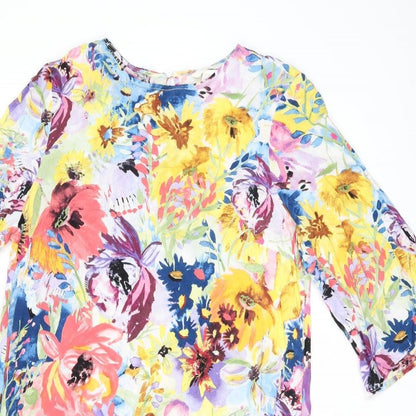 H&M Womens Multicoloured Floral Viscose Shift Size 10 Boat Neck Pullover