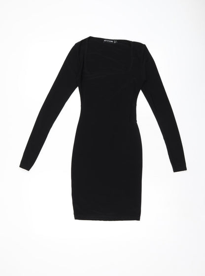 PRETTYLITTLETHING Womens Black Polyester Bodycon Size 6 Square Neck Pullover