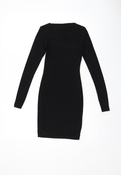 PRETTYLITTLETHING Womens Black Polyester Bodycon Size 6 Square Neck Pullover