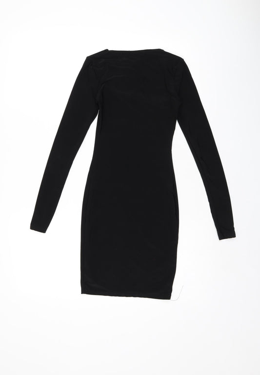 PRETTYLITTLETHING Womens Black Polyester Bodycon Size 6 Square Neck Pullover