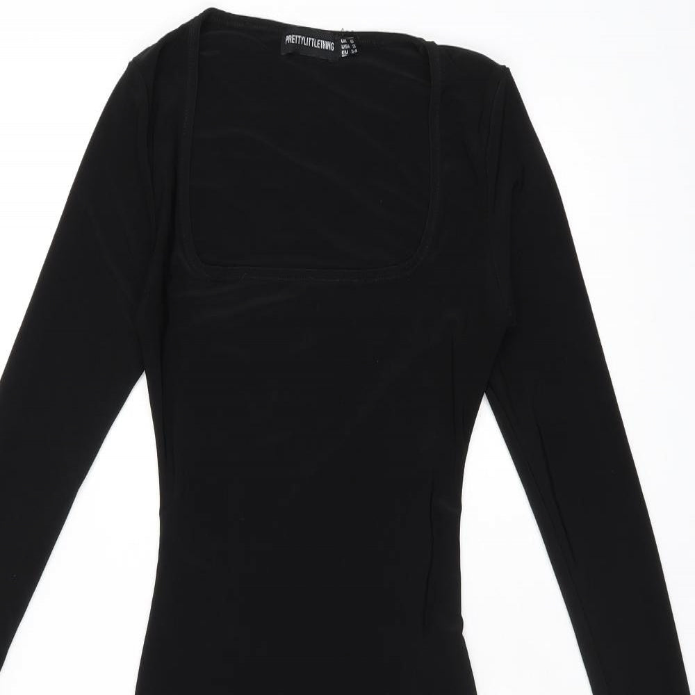 PRETTYLITTLETHING Womens Black Polyester Bodycon Size 6 Square Neck Pullover