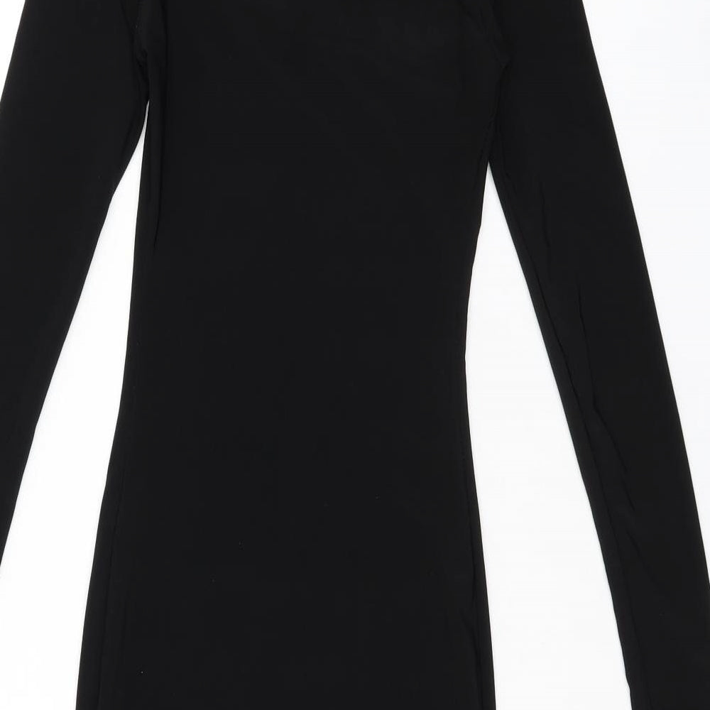 PRETTYLITTLETHING Womens Black Polyester Bodycon Size 6 Square Neck Pullover