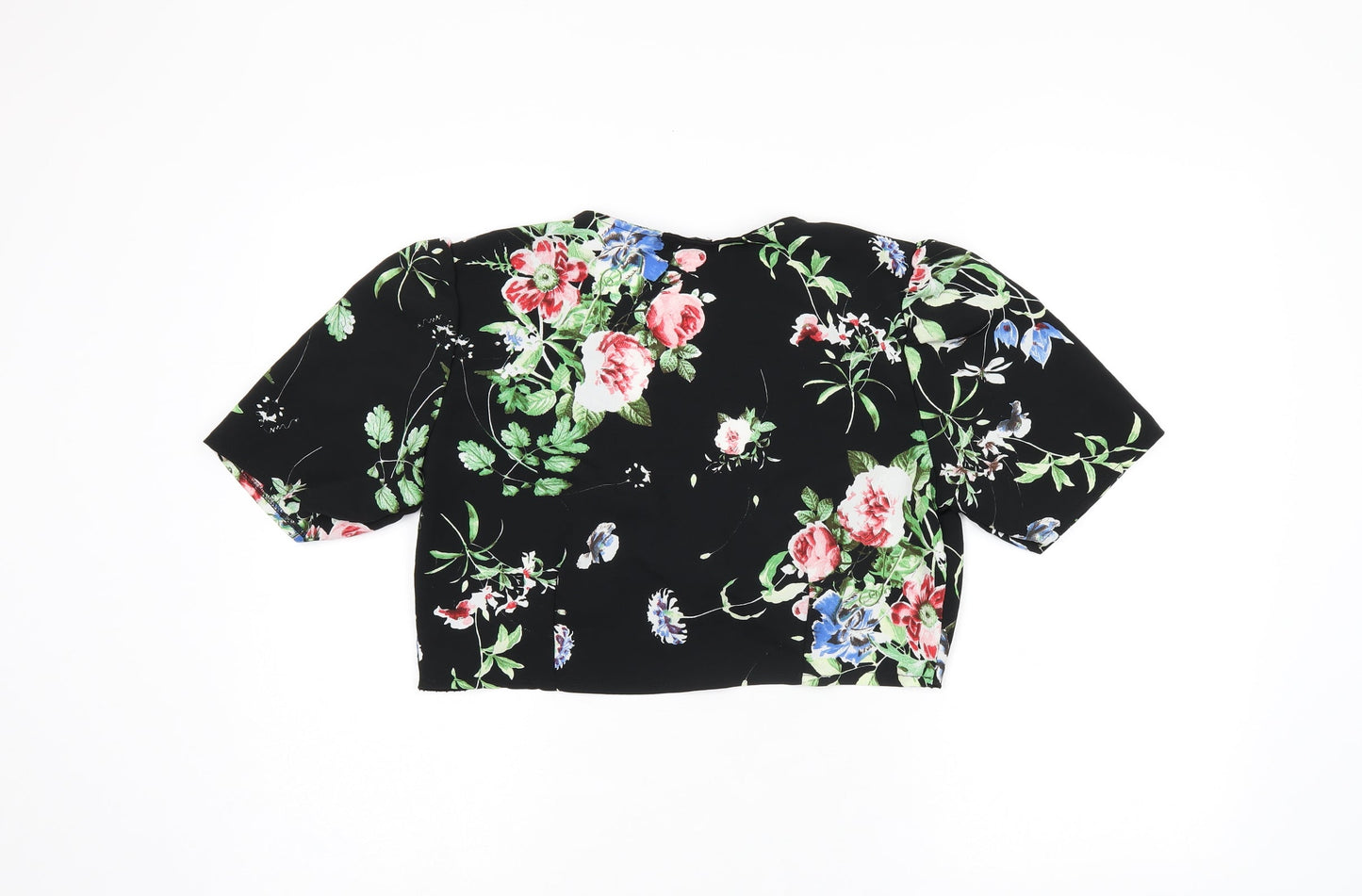 Nasty Gal Womens Black Floral Polyester Cropped Blouse Size S V-Neck