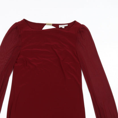 Apricot Womens Red Polyester A-Line Size 8 Round Neck Pullover - Beaded Cuffs Mesh Sleeves