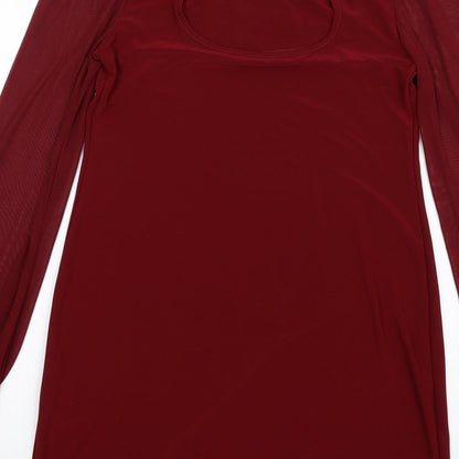 Apricot Womens Red Polyester A-Line Size 8 Round Neck Pullover - Beaded Cuffs Mesh Sleeves