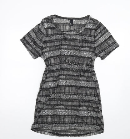 H&M Womens Black Geometric Polyester T-Shirt Dress Size S Scoop Neck Pullover