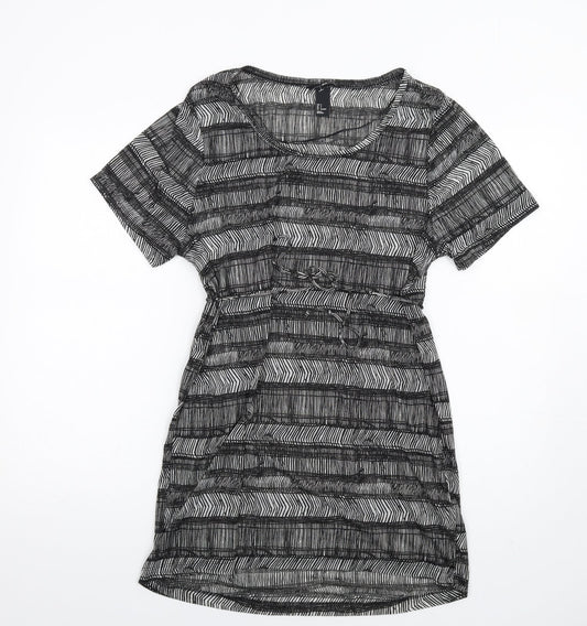 H&M Womens Black Geometric Polyester T-Shirt Dress Size S Scoop Neck Pullover