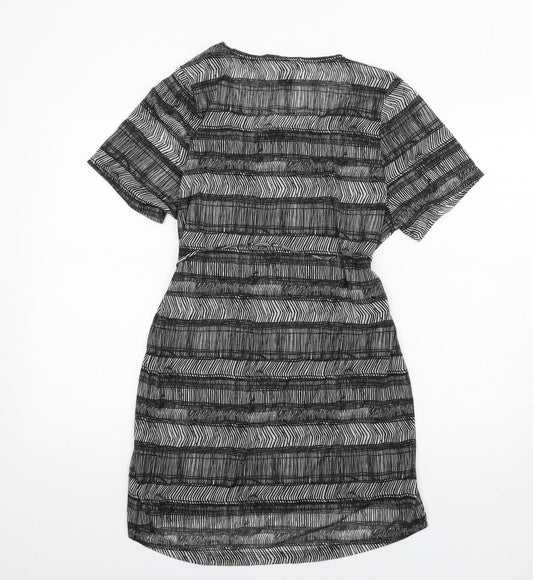 H&M Womens Black Geometric Polyester T-Shirt Dress Size S Scoop Neck Pullover
