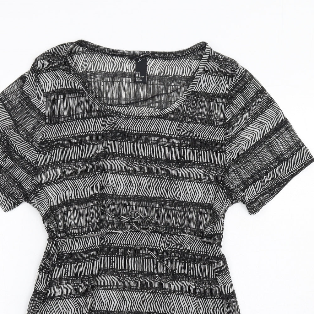 H&M Womens Black Geometric Polyester T-Shirt Dress Size S Scoop Neck Pullover