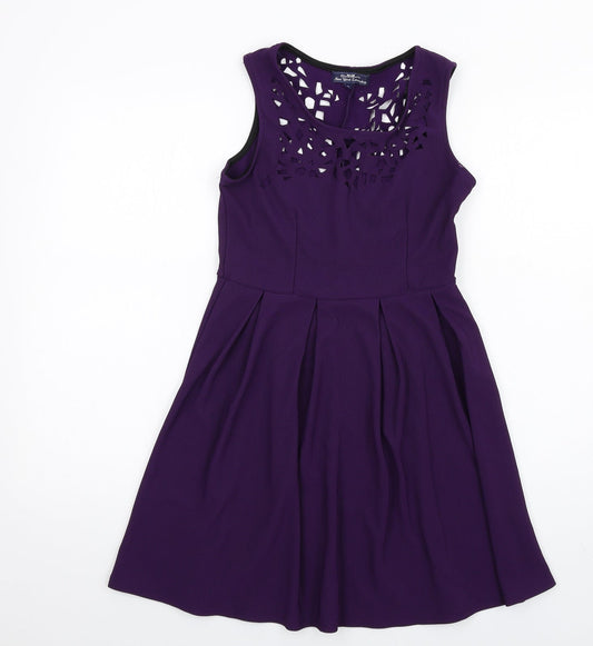 New York Laundry Womens Purple Polyester Fit & Flare Size M Round Neck Zip