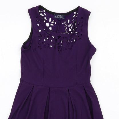 New York Laundry Womens Purple Polyester Fit & Flare Size M Round Neck Zip
