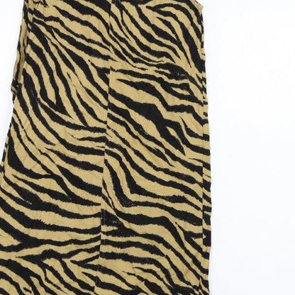 Marks and Spencer Womens Beige Animal Print Linen A-Line Size 6 Round Neck Button - Zebra Print