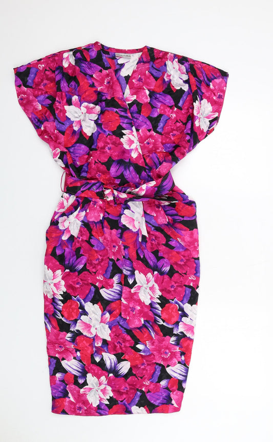 BHS Womens Multicoloured Floral Polyester Pencil Dress Size 10 V-Neck Pullover