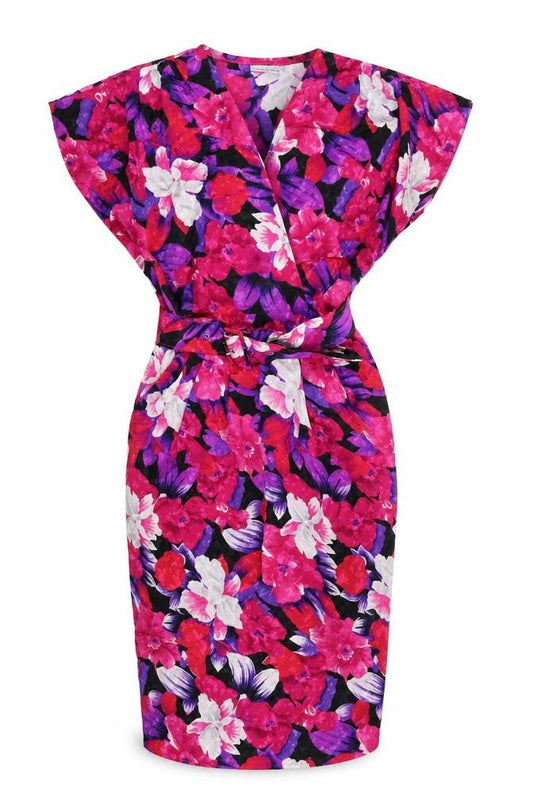 BHS Womens Multicoloured Floral Polyester Pencil Dress Size 10 V-Neck Pullover