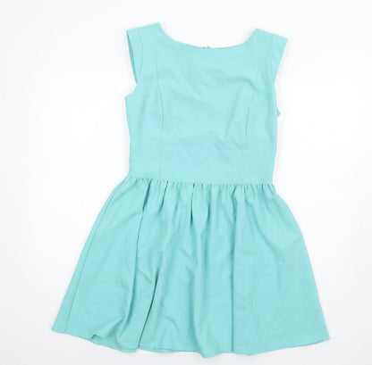 Miss Selfridge Womens Blue Polyester Fit & Flare Size 12 Boat Neck Zip