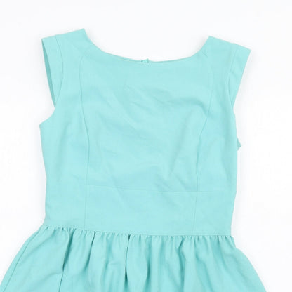 Miss Selfridge Womens Blue Polyester Fit & Flare Size 12 Boat Neck Zip