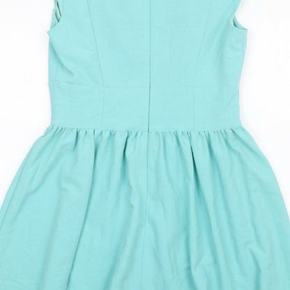 Miss Selfridge Womens Blue Polyester Fit & Flare Size 12 Boat Neck Zip