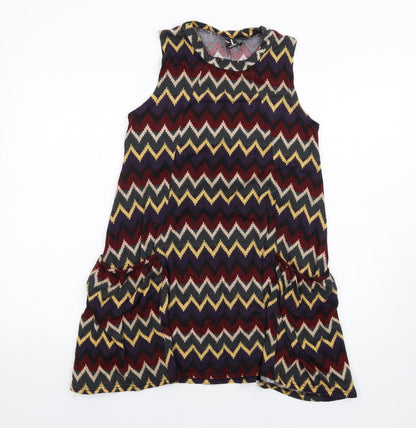 Izabel London Womens Multicoloured Chevron Polyester A-Line Size 8 Round Neck Pullover