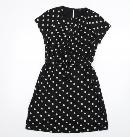 VERO MODA Womens Black Polka Dot Polyester A-Line Size XS Round Neck Button
