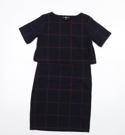 Daisy Street Womens Blue Plaid Polyester Pencil Dress Size 8 Round Neck Pullover