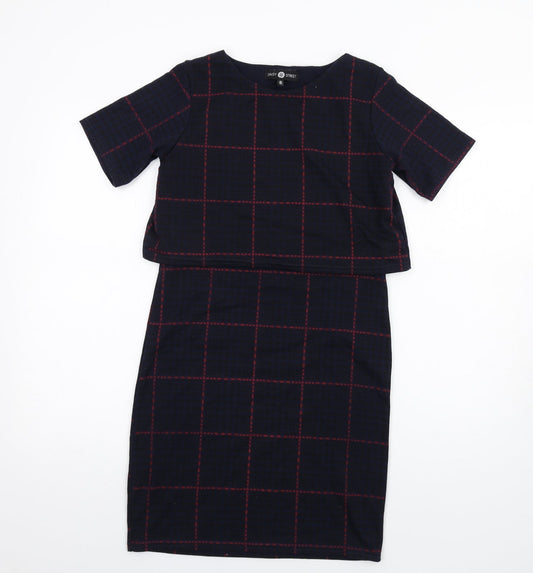 Daisy Street Womens Blue Plaid Polyester Pencil Dress Size 8 Round Neck Pullover